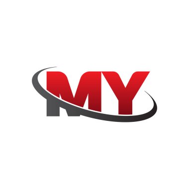 Initial letters MY, swoosh orbit ring logo, red gray black, vector template elements for business, company, creative industry