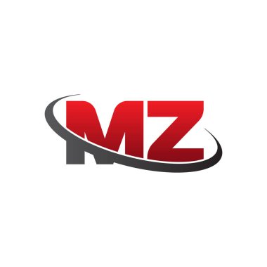 Initial letters MZ, swoosh orbit ring logo, red gray black, vector template elements for business, company, creative industry