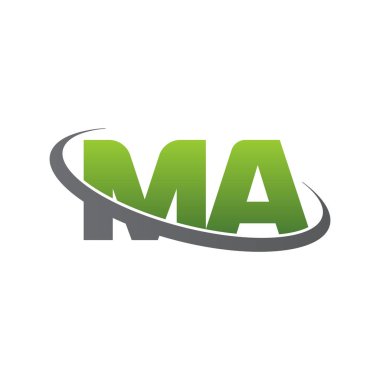 Initial letters MA, swoosh orbit ring logo, green gray silver, vector template elements for business, company, creative industry