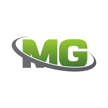 Initial letters MG, swoosh orbit ring logo, green gray silver, vector template elements for business, company, creative industry
