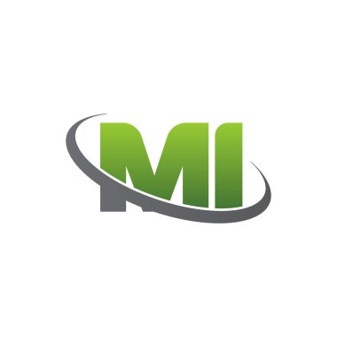 Initial letters MI, swoosh orbit ring logo, green gray silver, vector template elements for business, company, creative industry