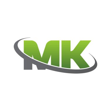 Initial letters MK, swoosh orbit ring logo, green gray silver, vector template elements for business, company, creative industry