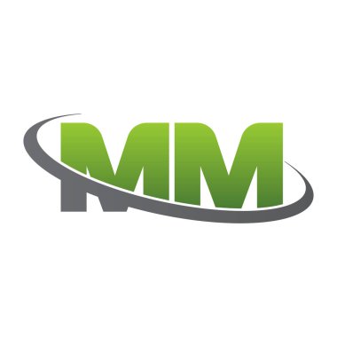 Initial letters MM, swoosh orbit ring logo, green gray silver, vector template elements for business, company, creative industry