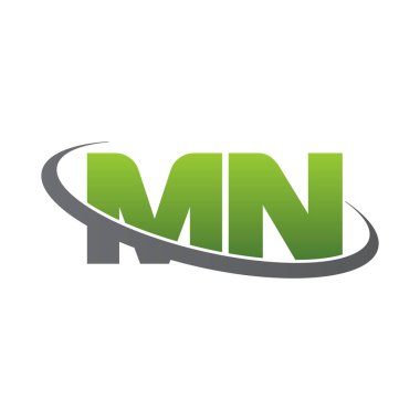 Initial letters MN, swoosh orbit ring logo, green gray silver, vector template elements for business, company, creative industry