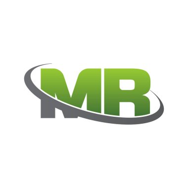 Initial letters MR, swoosh orbit ring logo, green gray silver, vector template elements for business, company, creative industry