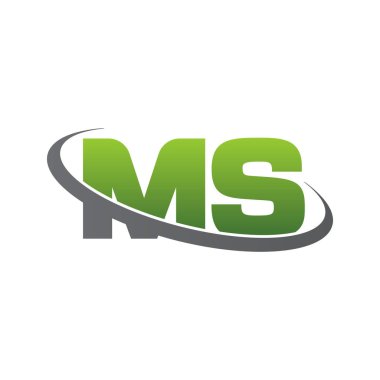 Initial letters MS, swoosh orbit ring logo, green gray silver, vector template elements for business, company, creative industry