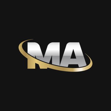 Initial letters MA, swoosh orbit ring logo, silver gold on black background, vector template elements for business, company, creative industry