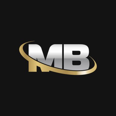 Initial letters MB, swoosh orbit ring logo, silver gold on black background, vector template elements for business, company, creative industry