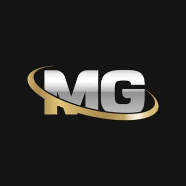 Initial letters MG, swoosh orbit ring logo, silver gold on black background, vector template elements for business, company, creative industry