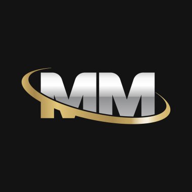 Initial letters MM, swoosh orbit ring logo, silver gold on black background, vector template elements for business, company, creative industry