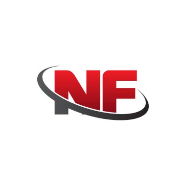 Initial letters NF, swoosh orbit ring logo, red gray black, vector template elements for business, company, creative industry