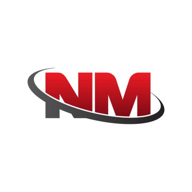 Initial letters NM, swoosh orbit ring logo, red gray black, vector template elements for business, company, creative industry