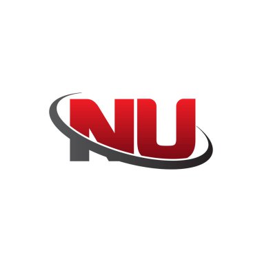 Initial letters NU, swoosh orbit ring logo, red gray black, vector template elements for business, company, creative industry