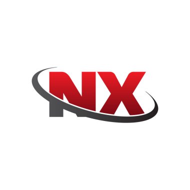 Initial letters NX, swoosh orbit ring logo, red gray black, vector template elements for business, company, creative industry