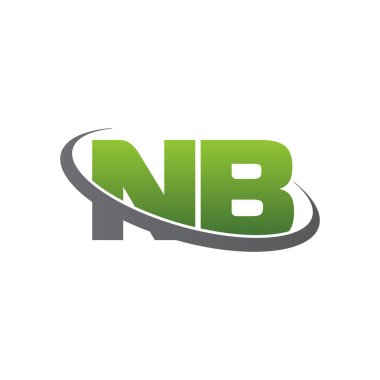 Initial letters NB, swoosh orbit ring logo, green gray silver, vector template elements for business, company, creative industry