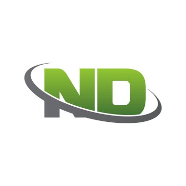 Initial letters ND, swoosh orbit ring logo, green gray silver, vector template elements for business, company, creative industry