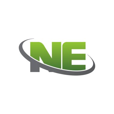 Initial letters NE, swoosh orbit ring logo, green gray silver, vector template elements for business, company, creative industry