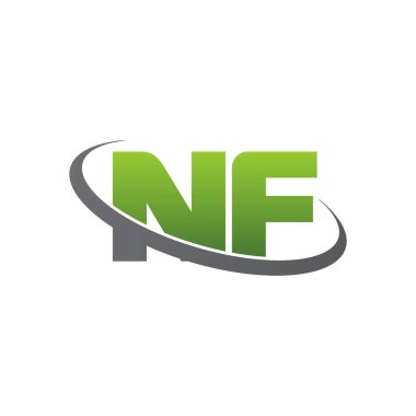 Initial letters NF, swoosh orbit ring logo, green gray silver, vector template elements for business, company, creative industry