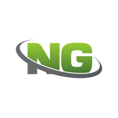 Initial letters NG, swoosh orbit ring logo, green gray silver, vector template elements for business, company, creative industry