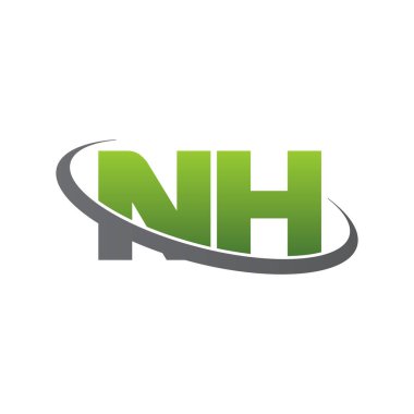 Initial letters NH, swoosh orbit ring logo, green gray silver, vector template elements for business, company, creative industry
