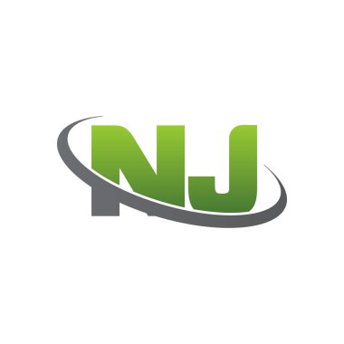 Initial letters NJ, swoosh orbit ring logo, green gray silver, vector template elements for business, company, creative industry