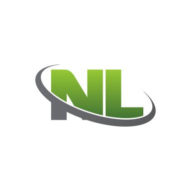 Initial letters NL, swoosh orbit ring logo, green gray silver, vector template elements for business, company, creative industry