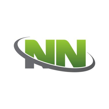 Initial letters NN, swoosh orbit ring logo, green gray silver, vector template elements for business, company, creative industry