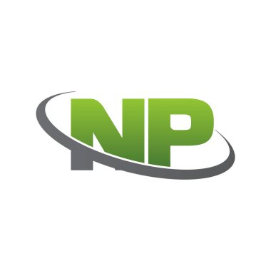 Initial letters NP, swoosh orbit ring logo, green gray silver, vector template elements for business, company, creative industry