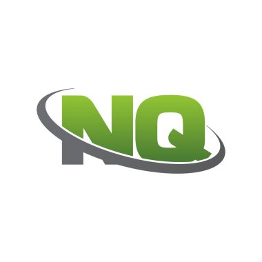 Initial letters NQ, swoosh orbit ring logo, green gray silver, vector template elements for business, company, creative industry
