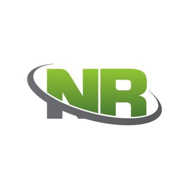 Initial letters NR, swoosh orbit ring logo, green gray silver, vector template elements for business, company, creative industry