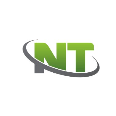 Initial letters NT, swoosh orbit ring logo, green gray silver, vector template elements for business, company, creative industry