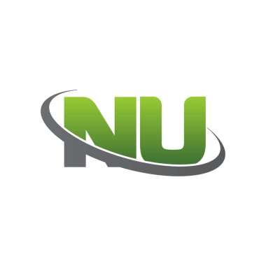 Initial letters NU, swoosh orbit ring logo, green gray silver, vector template elements for business, company, creative industry