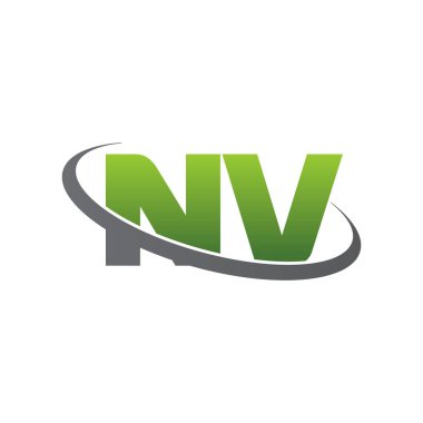Initial letters NV, swoosh orbit ring logo, green gray silver, vector template elements for business, company, creative industry