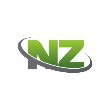 Initial letters NZ, swoosh orbit ring logo, green gray silver, vector template elements for business, company, creative industry