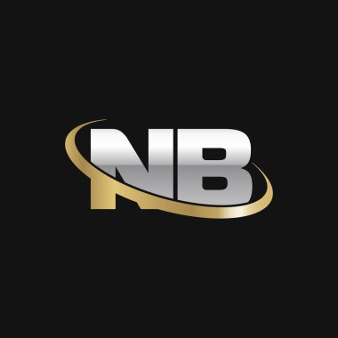 Initial letters NB, swoosh orbit ring logo, silver gold on black background, vector template elements for business, company, creative industry