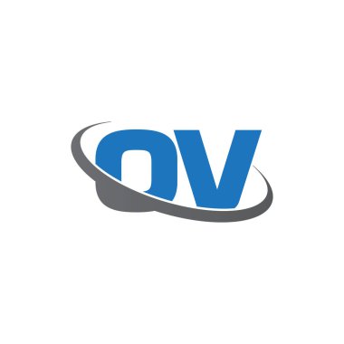 Initial letters OV, swoosh orbit ring logo, blue gray, vector template elements for business, company, creative industry