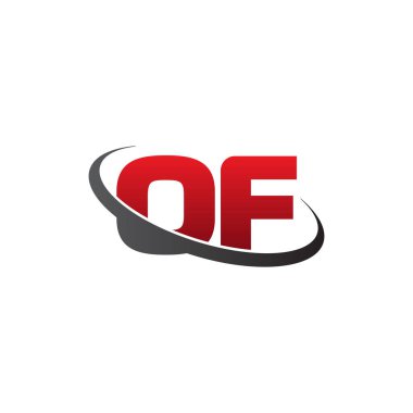 Initial letters OF, swoosh orbit ring logo, red gray black, vector template elements for business, company, creative industry