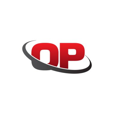 Initial letters OP, swoosh orbit ring logo, red gray black, vector template elements for business, company, creative industry