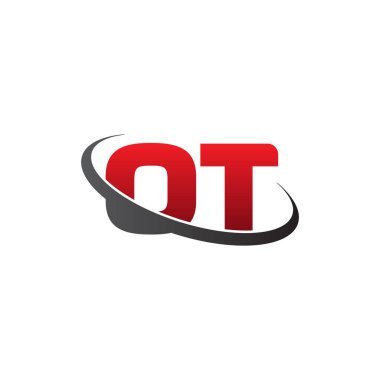 Initial letters OT, swoosh orbit ring logo, red gray black, vector template elements for business, company, creative industry