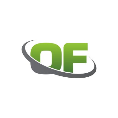 Initial letters OF, swoosh orbit ring logo, green gray silver, vector template elements for business, company, creative industry