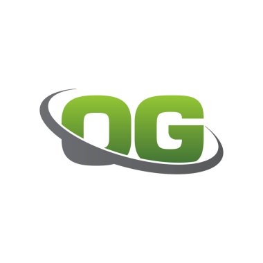 Initial letters OG, swoosh orbit ring logo, green gray silver, vector template elements for business, company, creative industry