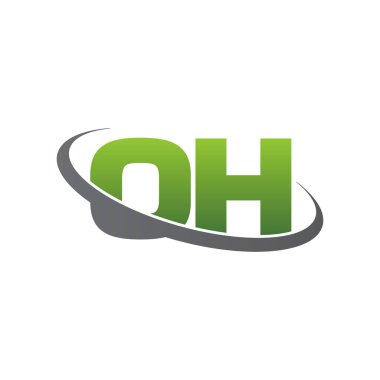 Initial letters OH, swoosh orbit ring logo, green gray silver, vector template elements for business, company, creative industry