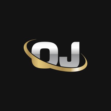 Initial letters OJ, swoosh orbit ring logo, silver gold on black background, vector template elements for business, company, creative industry