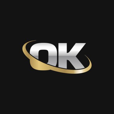 Initial letters OK, swoosh orbit ring logo, silver gold on black background, vector template elements for business, company, creative industry