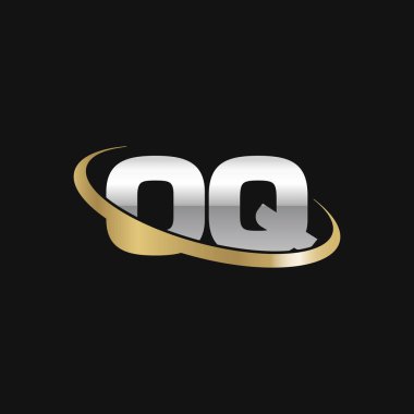 Initial letters OQ, swoosh orbit ring logo, silver gold on black background, vector template elements for business, company, creative industry