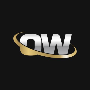 Initial letters OW, swoosh orbit ring logo, silver gold on black background, vector template elements for business, company, creative industry