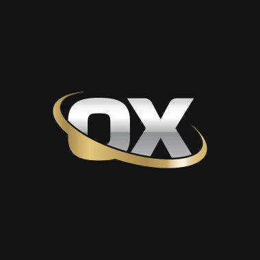 Initial letters OX, swoosh orbit ring logo, silver gold on black background, vector template elements for business, company, creative industry