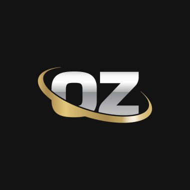 Initial letters OZ, swoosh orbit ring logo, silver gold on black background, vector template elements for business, company, creative industry