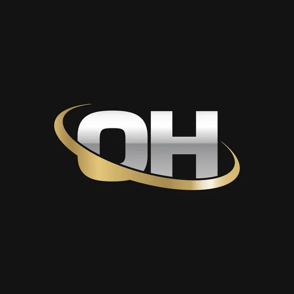 Initial Letters Swoosh Orbit Ring Logo Silver Gold Black Background — Stockový vektor