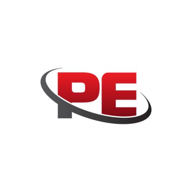 Initial letters PE, swoosh orbit ring logo, red gray black, vector template elements for business, company, creative industry